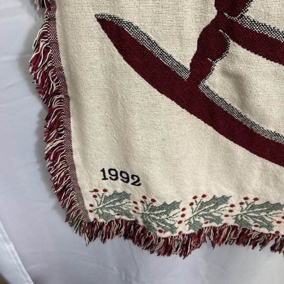Vintage 1992 Christmas Tapestry Woven Throw Blanket Santa Doll Cozy 48 x 67 in - Picture 4 of 11